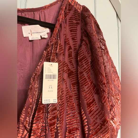 Anthropologie A+ Somerset Jumpsuit Velvet
Burnout Edition Flare Rusty Wine Pink - Picture 9 of 9